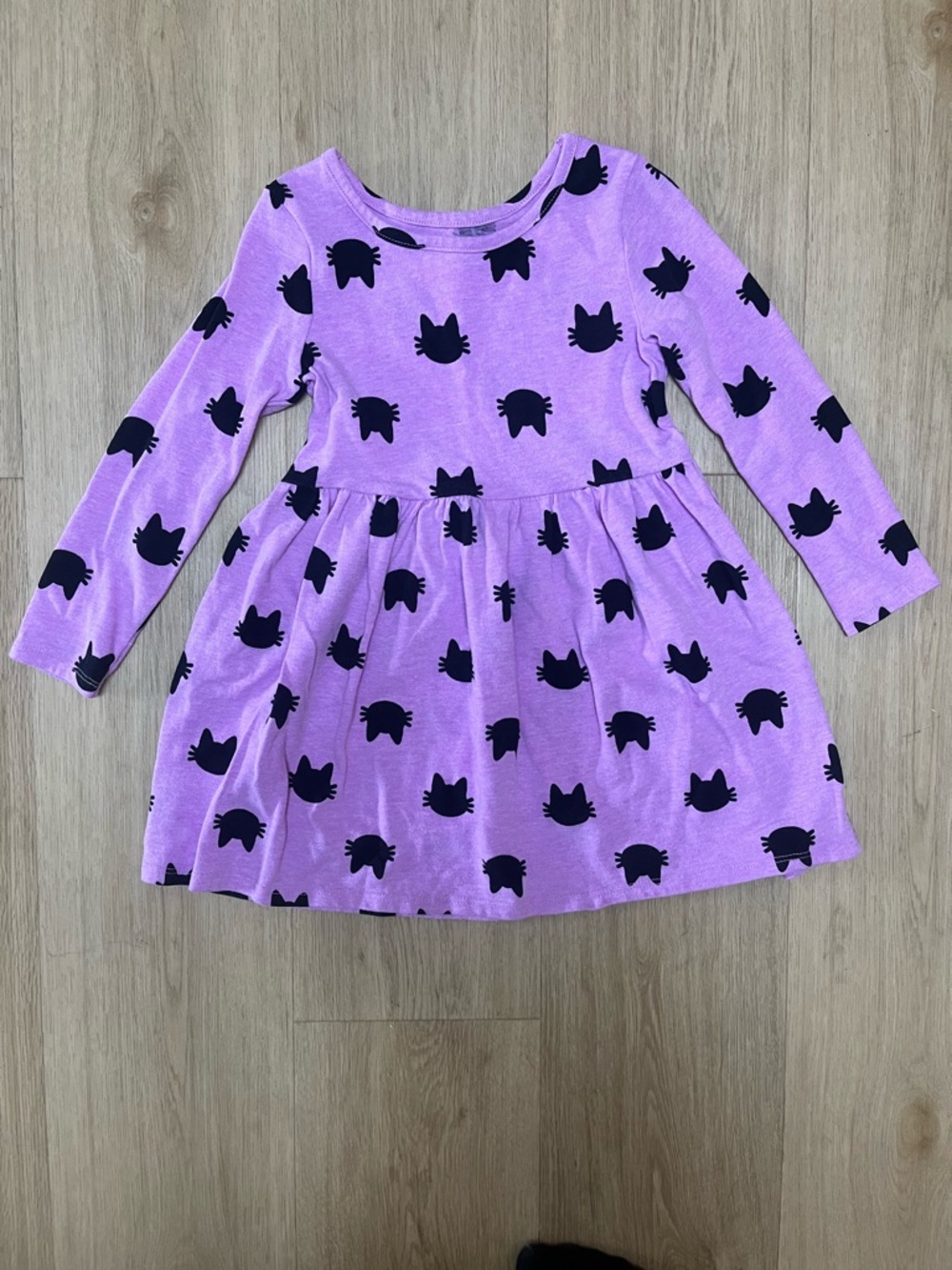 Cat & Jack Purple Long Sleeve Dress with Black Cat Print